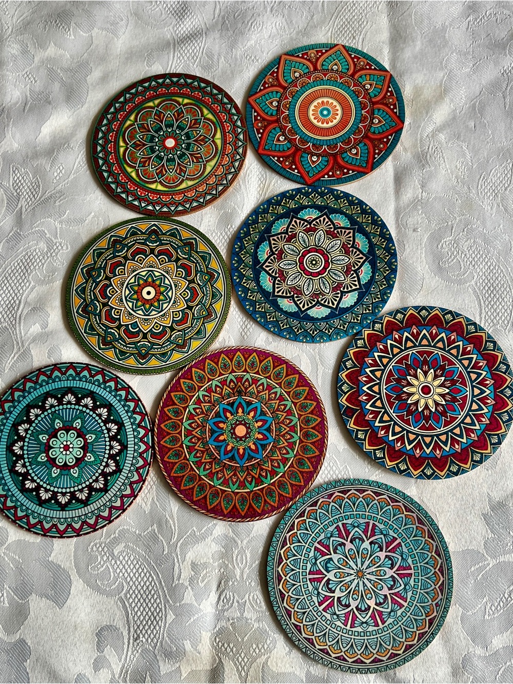 Colorful Mandala Wooden  Coaster Set - Multicolor 8pcs